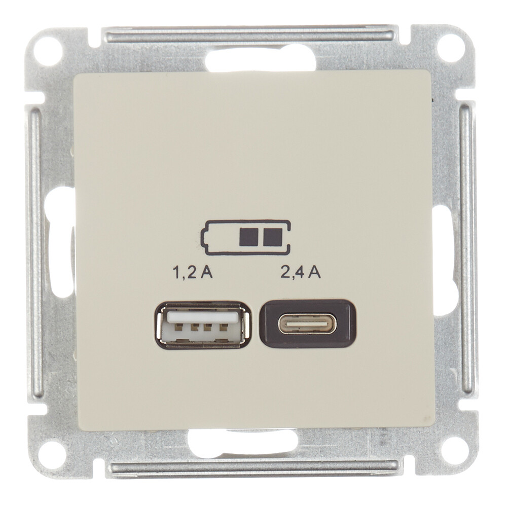 Изображение товара Встраиваемая розетка USB-A и Type-C Systeme Electric AtlasDesign бежевый