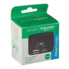 Розетка USB Systeme Electric AtlasDesign встраиваемая карбон USB-A/ Type-C (ATN001039) - фото 3