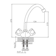 Смеситель для кухни Corsa Deco Bagel L хром с высоким изливом двухвентильный (1010679) - фото 2