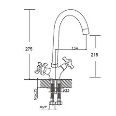 Смеситель для кухни Corsa Deco Open L хром с высоким изливом двухвентильный (1010680) - фото 8