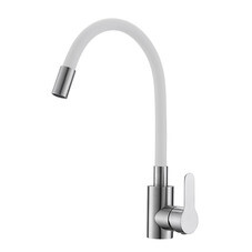 Смеситель для кухни Corsa Deco Vega Steel нержавеющая сталь/белый с высоким изливом однорычажный (1010682)