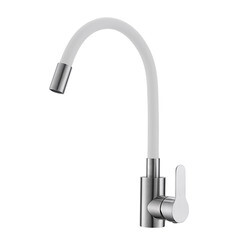 Изображение товара Смеситель для кухни Corsa Deco Vega Steel нержавеющая сталь/белый с высоким изливом однорычажный (1010682)