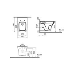 Комплект инсталляции Vitra с унитазом Zentrum Square с кнопкой хром и сиденьем дюропласт микролифт быстросъем (9875B003-7201) - фото 3