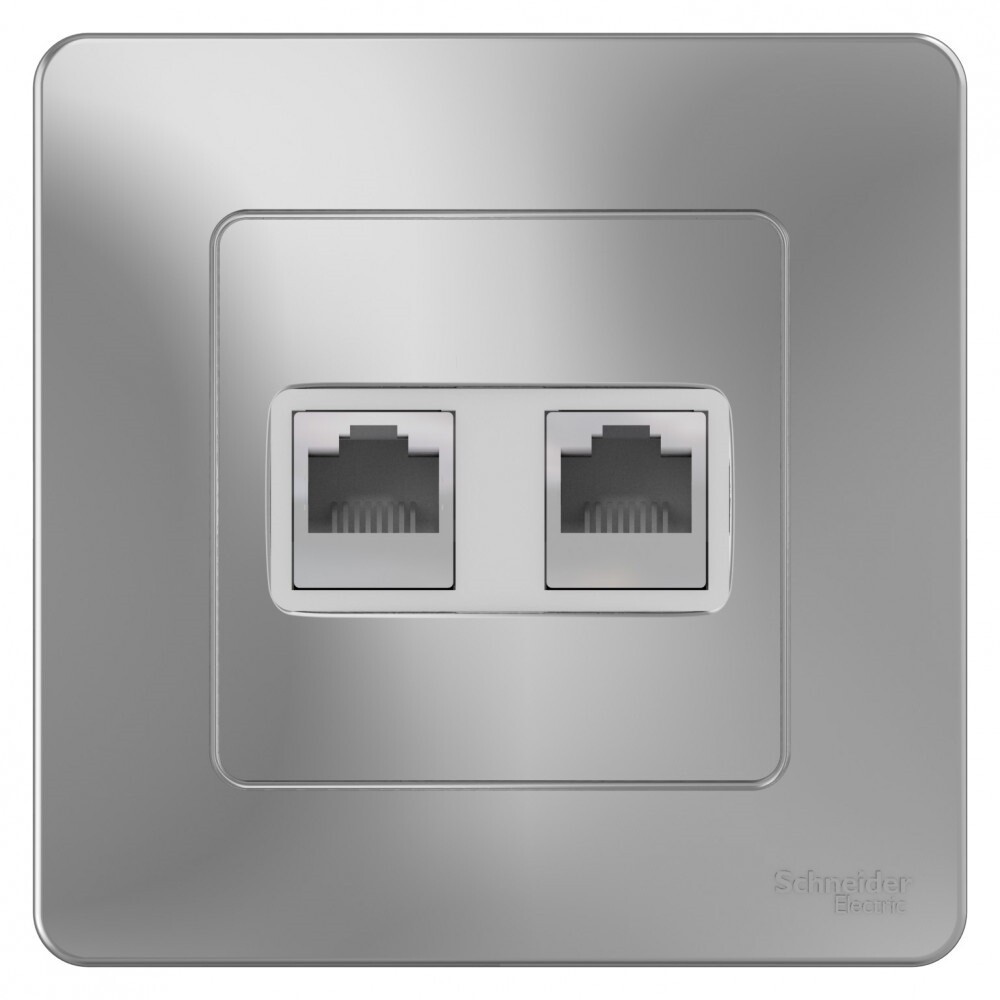 Изображение товара Встраиваемая алюминиевая компьютерная розетка Systeme Electric Blanca 2хRJ45