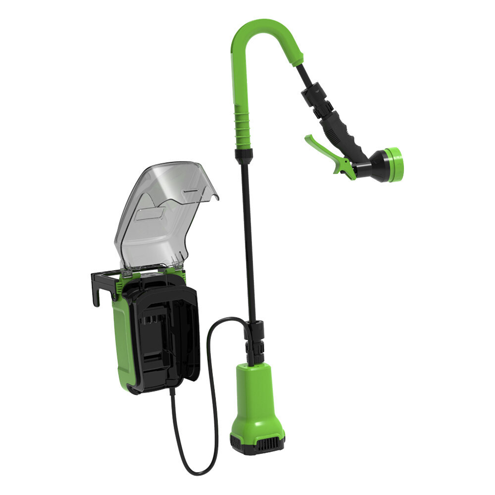 Изображение товара Аккумуляторный насос для полива из бочки Greenworks 24V G24SWP с шлангом 2 м и распылителем