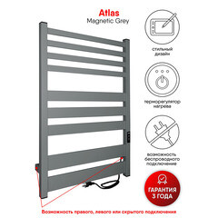 Полотенцесушитель электрический Indigo Atlas 800х530 мм 80 Вт с терморегулятором серый - фото 2