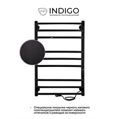 Полотенцесушитель электрический Indigo Brace Lux 800х532 мм 230 Вт с терморегулятором черный муар - фото 2