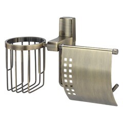 Держатель для туалетной бумаги WasserKraft Exter с крышкой металл/пластик бронза (K-5259) - фото 1