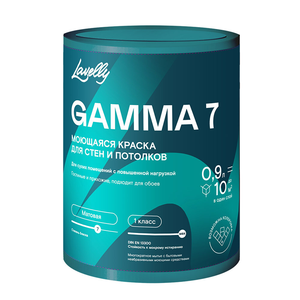 Изображение товара Краска моющаяся Lavelly Gamma 7 база A белая 0,9 л для стен и потолков