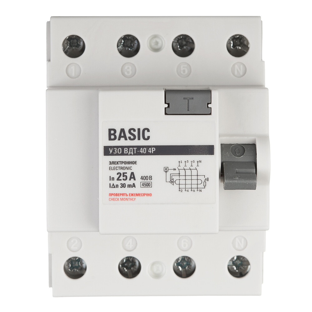 Изображение товара УЗО EKF Basic ВДТ-40 25А 3P+N тип AC 30 мА дифференциальное устройство защитного отключения