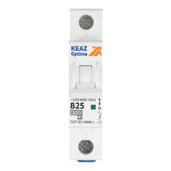 Изображение товара Автоматический выключатель модульный КЭАЗ OptiDin BM63 1P 25А тип B 4,5 кА 230/400 В (329503)