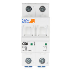 Изображение товара Автоматический выключатель модульный КЭАЗ OptiDin BM63 2P 50А тип C 4,5 кА 230/400 В (326808)