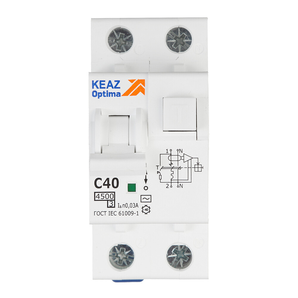 Изображение товара Автомат дифференциальный КЭАЗ OptiDin D63 40А 1P+N для защиты от утечек