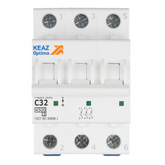 Автоматический выключатель модульный КЭАЗ OptiDin BM63 3P 32А тип C 4,5 кА 230/400 В (326815) - фото 1