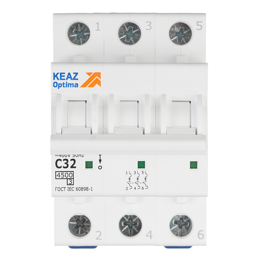 Изображение товара Автоматический выключатель модульный КЭАЗ OptiDin BM63 3P 32А IP20