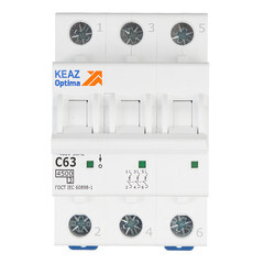 Изображение товара Автоматический выключатель модульный КЭАЗ OptiDin BM63 3P 63А тип C 4,5 кА 230/400 В (326818)