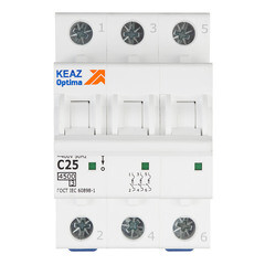 Автоматический выключатель модульный КЭАЗ OptiDin BM63 3P 25А тип C 4,5 кА 230/400 В (326814) - фото 1