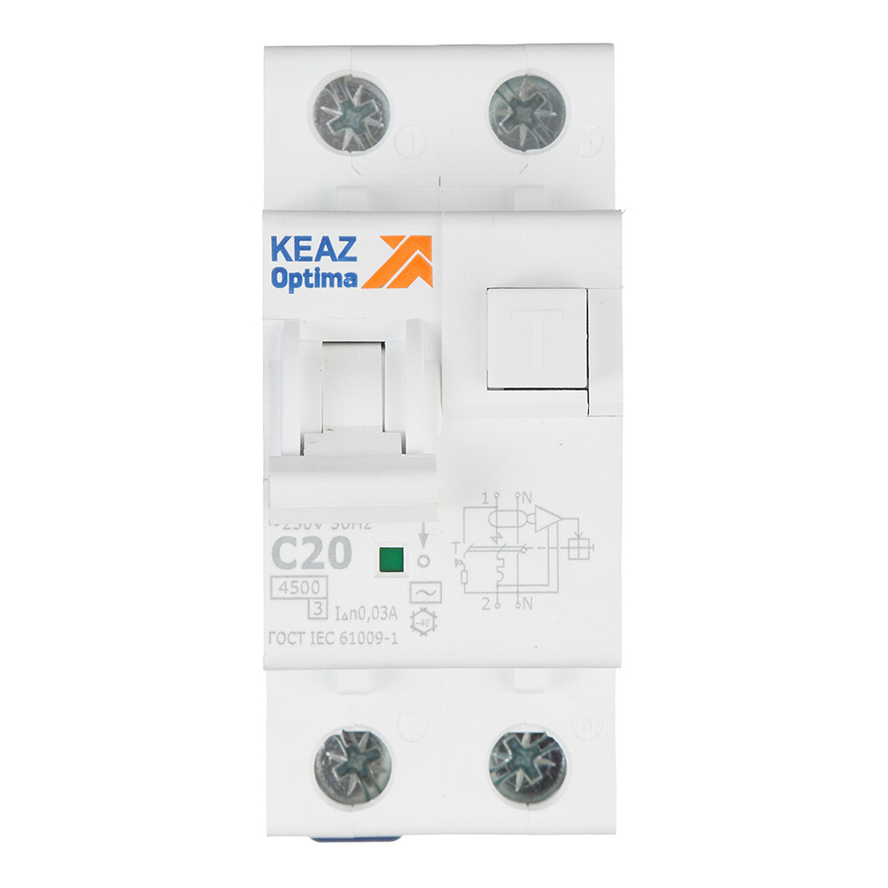 Изображение товара Автомат дифференциальный КЭАЗ OptiDin D63 20А 1P+N для защиты от утечки тока