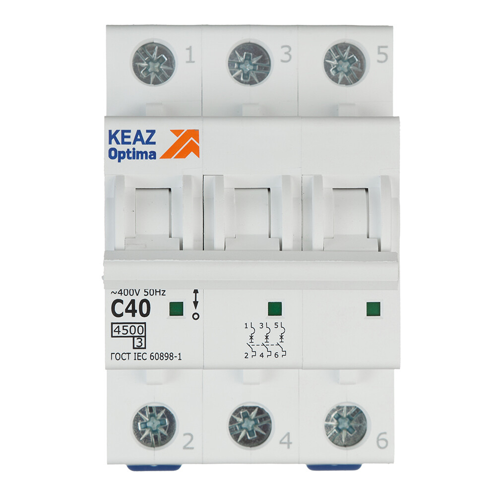 Изображение товара Автоматический выключатель модульный КЭАЗ OptiDin BM63 3P 40А 4,5 кА