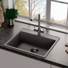 Мойка для кухни Ulgran Forte 58х50х20 см врезная с сифоном кварц уголь - фото 8