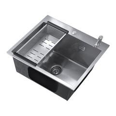 Изображение товара Мойка для кухни Ulgran Steel 50х45х21 см врезная с коландером и дозатором сталь (US 500-001)