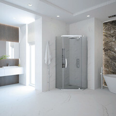 Душевой уголок Alex Baitler Серия 2 хром 90х90х200 см пятиугольник стекло тонированное 8 мм (AB245-90) - фото 4