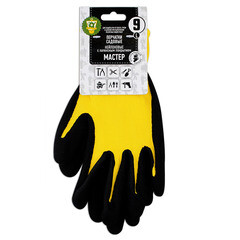 Изображение товара Перчатки полиэстеровые с латексным обливом Garden Show Мастер черно-желтые 9 (L)