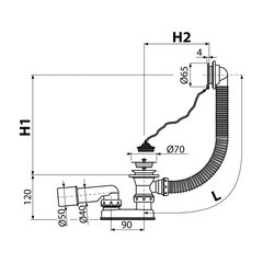 Сифон для ванны Alcadrain слив d52 с выпуском d70 мм с переливом (A501/AG210112160) - фото 5