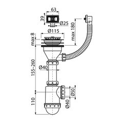 Сифон для мойки Alcadrain 3 1/2х40 мм с выпуском d117 мм с переливом белый (A447-DN50/40) - фото 6