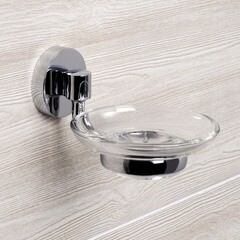 Мыльница для ванной WasserKraft Rhein K-6200 с держателем стекло/металл хром (K-6229) - фото 2