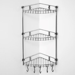 Полка для ванной WasserKraft угловая трехъярусная с крючками 220х300х540 мм металл хром (K-1233) - фото 4