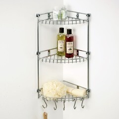 Полка для ванной WasserKraft угловая трехъярусная с крючками 220х300х540 мм металл хром (K-1233) - фото 2