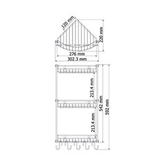 Полка для ванной WasserKraft угловая трехъярусная с крючками 220х300х540 мм металл хром (K-1233) - фото 3