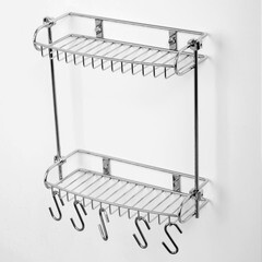 Полка для ванной WasserKraft двухъярусная с крючками 130х326х342 мм металл хром (K-1422) - фото 3