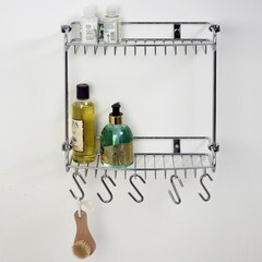 Полка для ванной WasserKraft двухъярусная с крючками 130х326х342 мм металл хром (K-1422) - фото 2