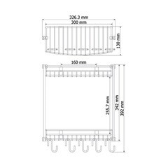 Полка для ванной WasserKraft двухъярусная с крючками 130х326х342 мм металл хром (K-1422) - фото 4