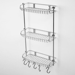 Полка для ванной WasserKraft трехъярусная с крючками 130х326х542 мм металл хром (K-1433) - фото 4