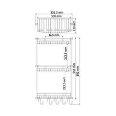 Полка для ванной WasserKraft трехъярусная с крючками 130х326х542 мм металл хром (K-1433) - фото 3