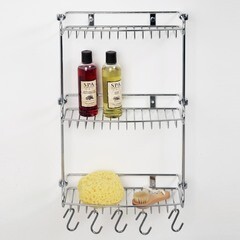 Полка для ванной WasserKraft трехъярусная с крючками 130х326х542 мм металл хром (K-1433) - фото 2