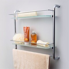 Полка для ванной WasserKraft двухъярусная с полотенцедержателем 160х510х490 мм стекло/металл хром (K-2022) - фото 3