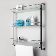 Полка для ванной WasserKraft трехъярусная с полотенцедержателем 160х510х640 мм стекло/металл хром (K-2033) - фото 3