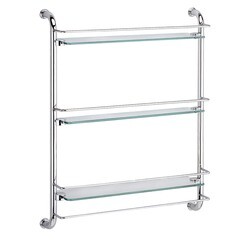 Изображение товара Полка для ванной WasserKraft трехъярусная с полотенцедержателем 160х510х640 мм стекло/металл хром (K-2033)
