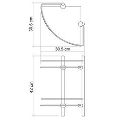 Полка для ванной WasserKraft угловая двухъярусная 310х310х420 мм стекло/металл хром (K-3122) - фото 3