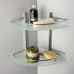 Полка для ванной WasserKraft угловая двухъярусная 310х310х420 мм стекло/металл хром (K-3122) - фото 2