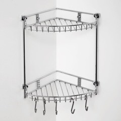 Полка для ванной WasserKraft угловая двухъярусная с крючками 220х300х340 мм металл хром (K-1222) - фото 2