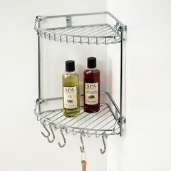 Полка для ванной WasserKraft угловая двухъярусная с крючками 220х300х340 мм металл хром (K-1222) - фото 4