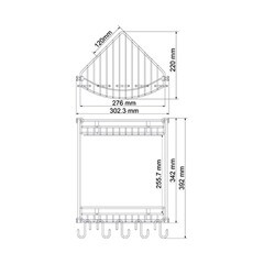 Полка для ванной WasserKraft угловая двухъярусная с крючками 220х300х340 мм металл хром (K-1222) - фото 3