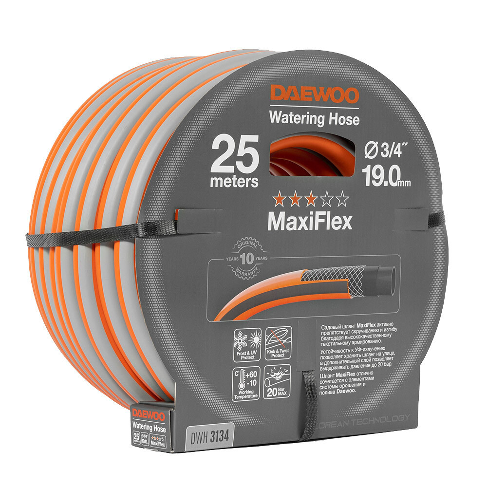 Изображение товара Шланг поливочный 3/4 25 м четырехслойный Daewoo MaxiFlex ПВХ (DWH 3134)
