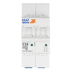 Изображение товара Автоматический выключатель модульный КЭАЗ OptiDin BM63 2P 16А тип C 4,5 кА 230/400 В (326803)
