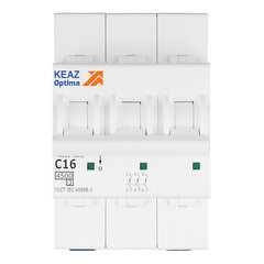 Изображение товара Автоматический выключатель модульный КЭАЗ OptiDin BM63 3P 16А тип C 4,5 кА 230/400 В (326812)